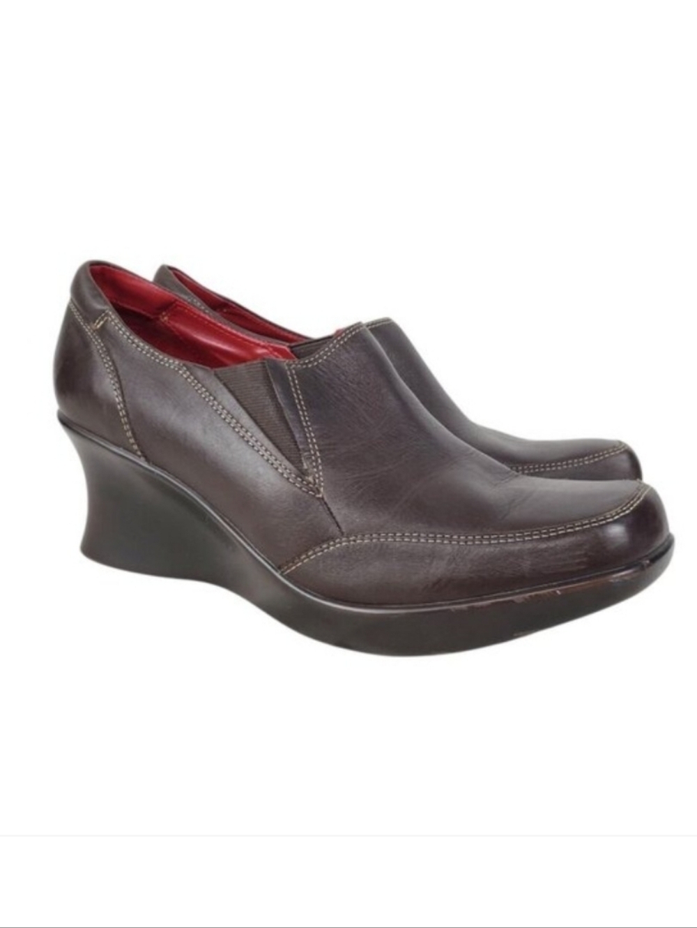 Kenneth Cole Y2K Flare Wedge Loafers Chunky Clueless Brown Leather Womens 10